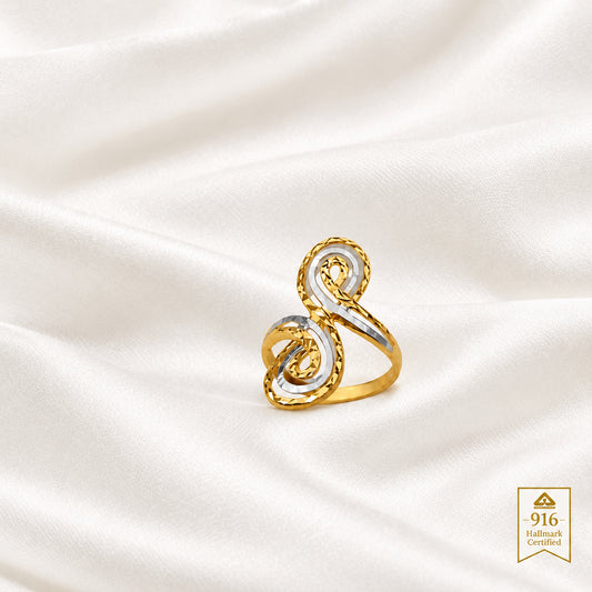 916 Gold Two-Tone Swirl Ring | Elegant 22K Gold Design