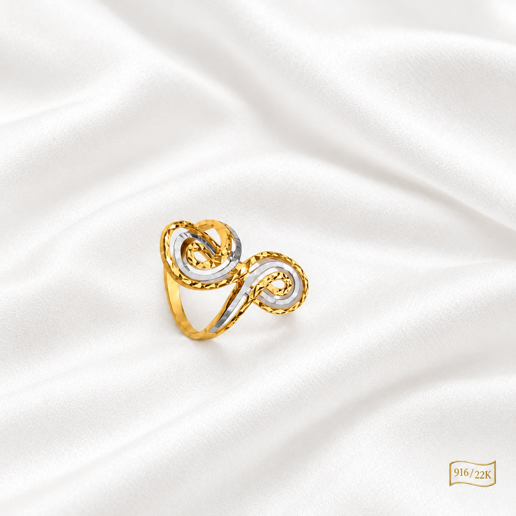 916 Gold Two-Tone Swirl Ring | Elegant 22K Gold Design