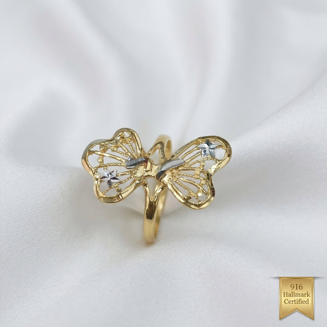 916 Gold Two-Tone Butterfly Ring | Elegant 22K Gold Design