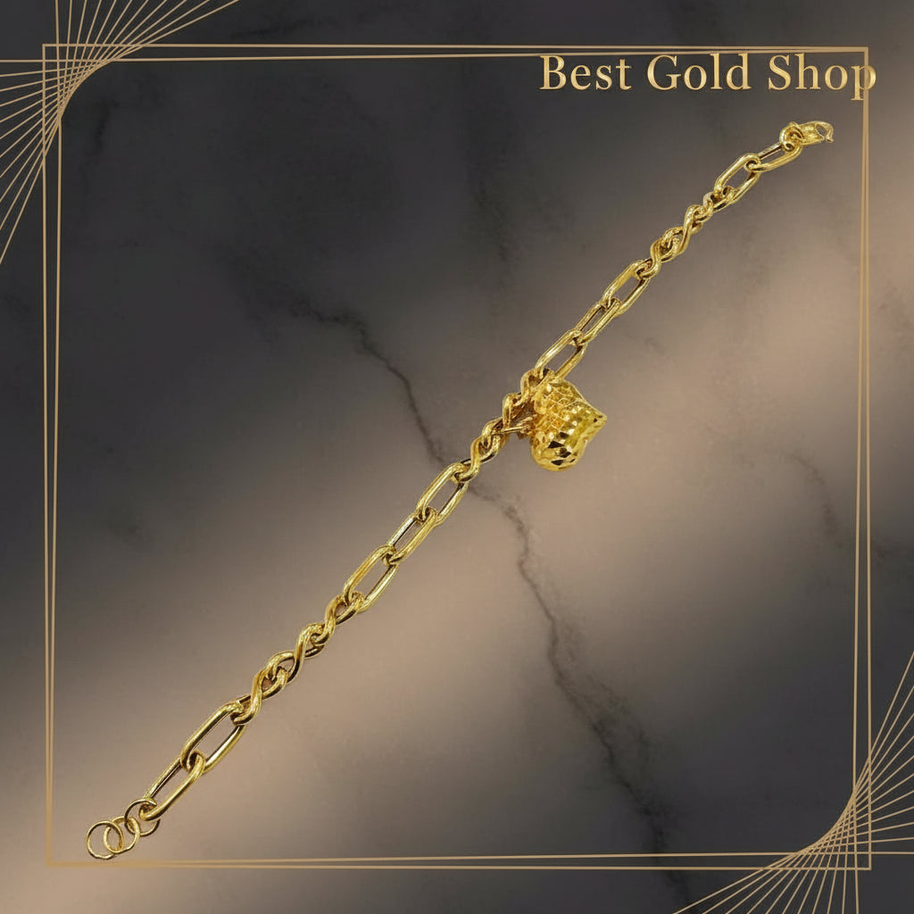 22k / 916 Gold Anchor Infinity Bracelet with Dangling Heart - 22k gold 22k gold bracelet 916 gold Bracelets