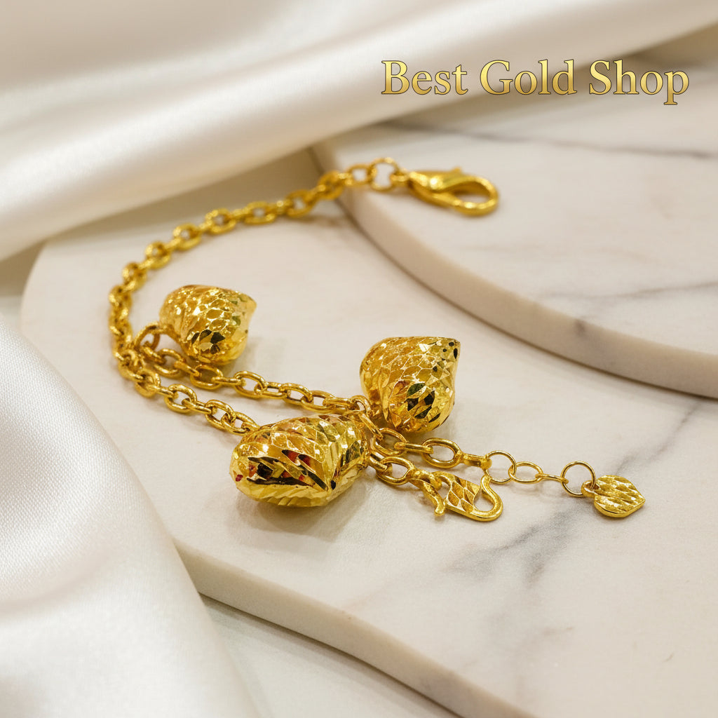 22k / 916 Gold Anchor Link With Dangling Big Hearts Bracelet - 22k gold 22k gold bracelet 916 gold Bracelets