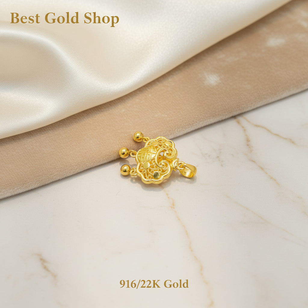 22k / 916 Gold Baby Lock with Dangling Ball Pendant - Best Gold Shop 22k gold 22k gold pendant 916 gold Charms & Pendants
