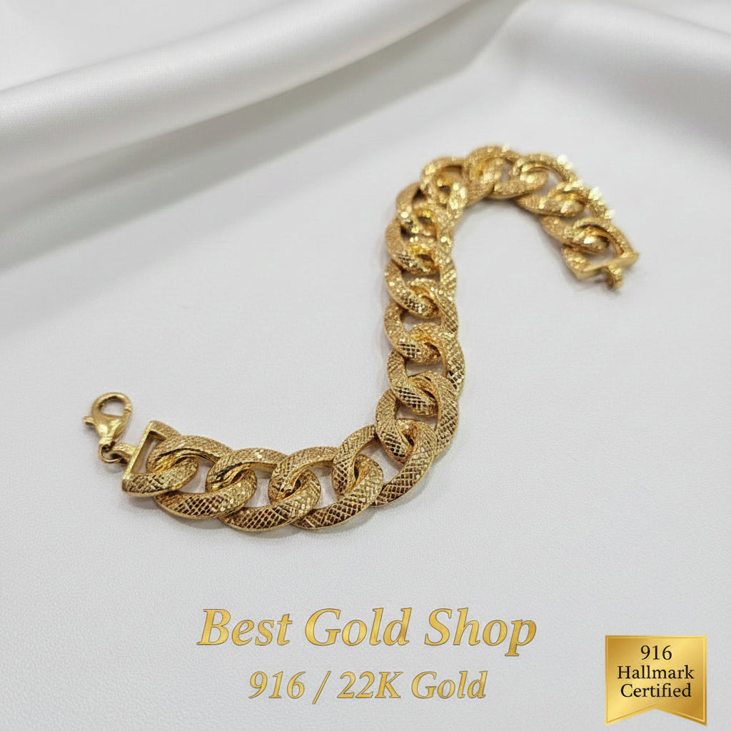 22K / 916 Gold Bold Cuban Textured Bracelet by Best Gold ShopBraceletsBest Gold Shop