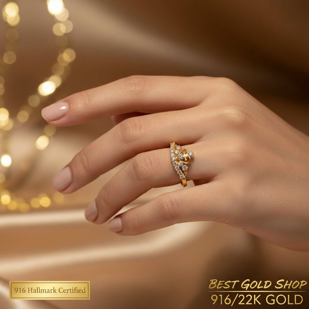 22k / 916 Gold Crown with Crystal Ring V2 by Best Gold ShopRingsBest Gold Shop
