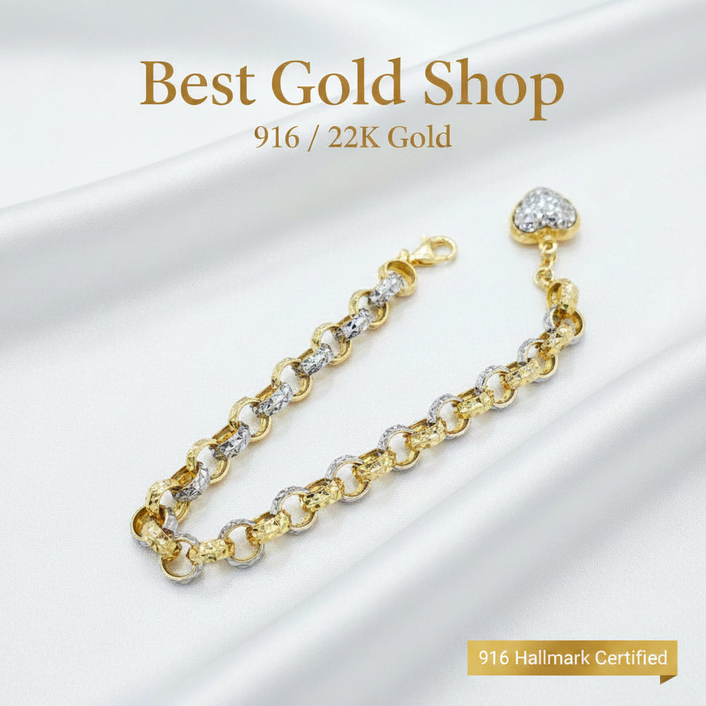 22k / 916 Gold Dangling heart bracelet V3 2C by Best Gold ShopBraceletsBest Gold Shop