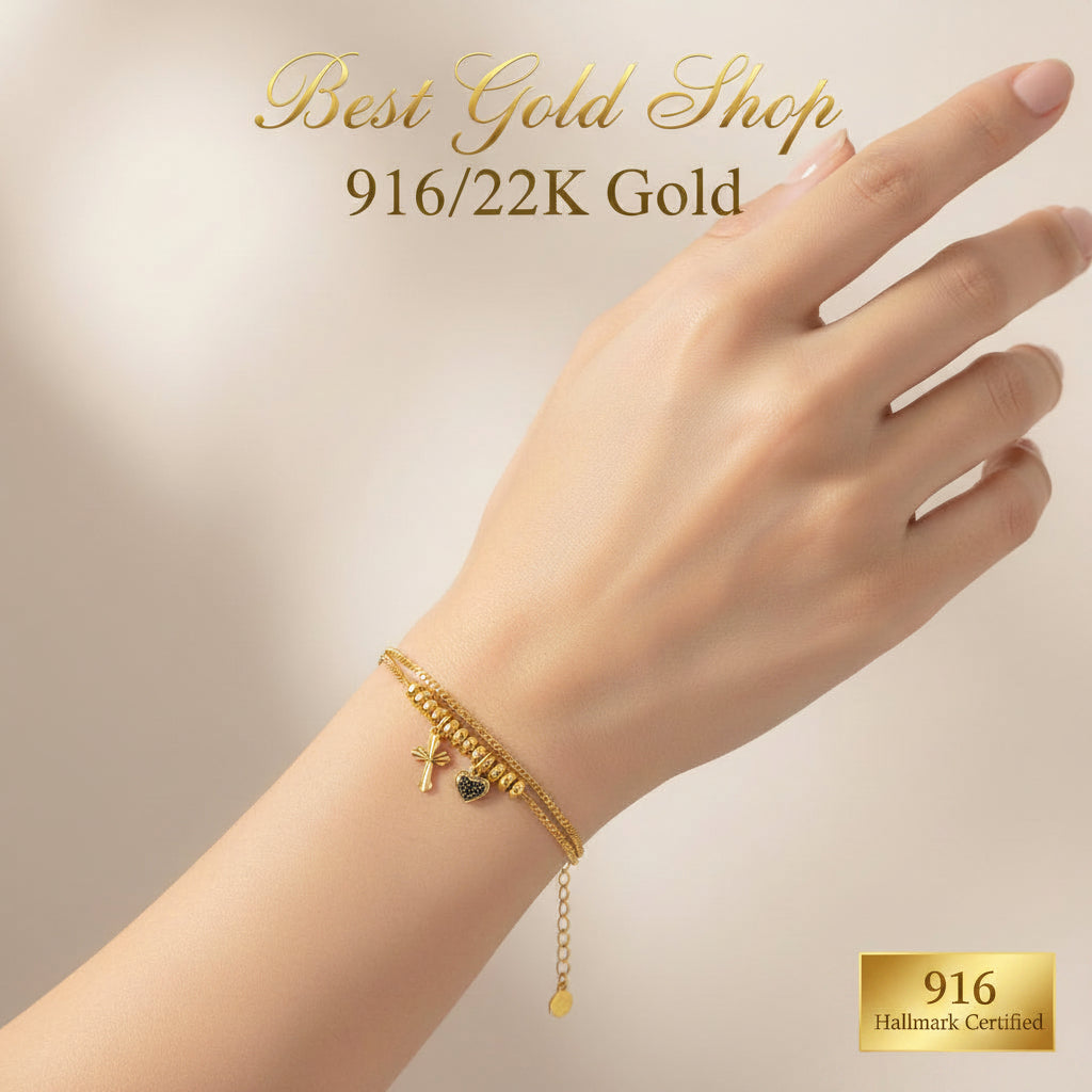 22k / 916 Gold Heart Dangling Bracelet demure and elegantBraceletsBest Gold Shop