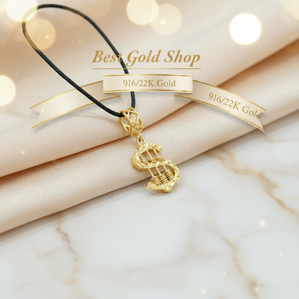 22k / 916 Gold Heart / Dollar Sign Abacus Charm / Pendant by Best Gold Shop - 22k gold22k Gold CharmsCharms & Pendants