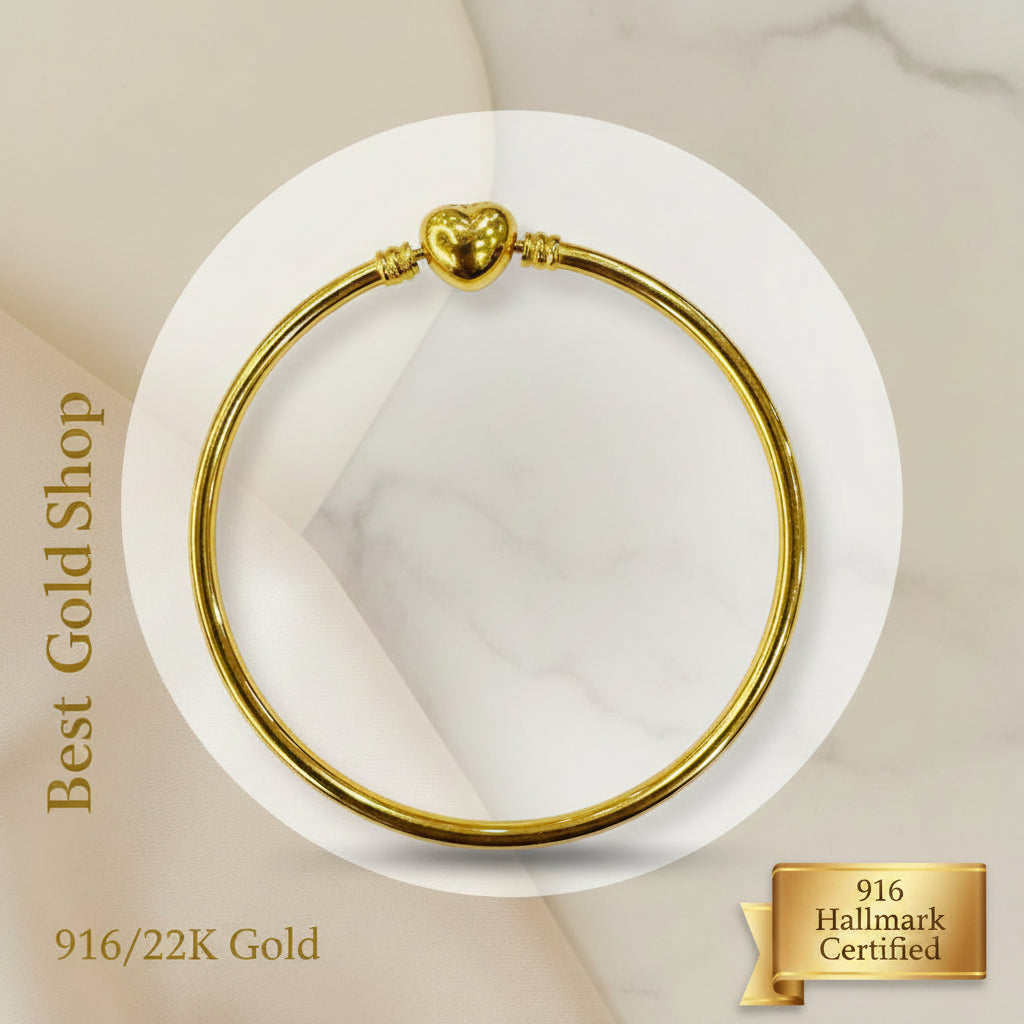 22K / 916 Gold Heart Shiny Charm Bangle by Best Gold ShopBraceletsBest Gold Shop