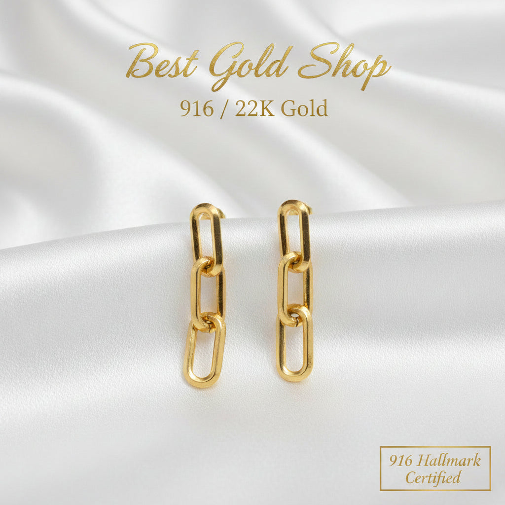 22K / 916 Gold Paper Clip Earring by Best Gold ShopEarringsBest Gold Shop