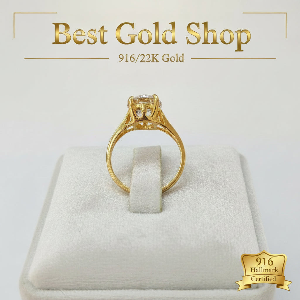 22K / 916 Gold Solitaire Rings – Bold Design with Lab - Grown crystalRingsBest Gold Shop