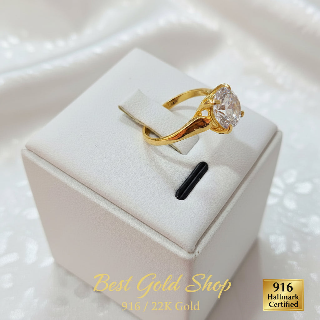 22K / 916 Gold Solitaire Rings – Bold Design with Lab - Grown crystalRingsBest Gold Shop