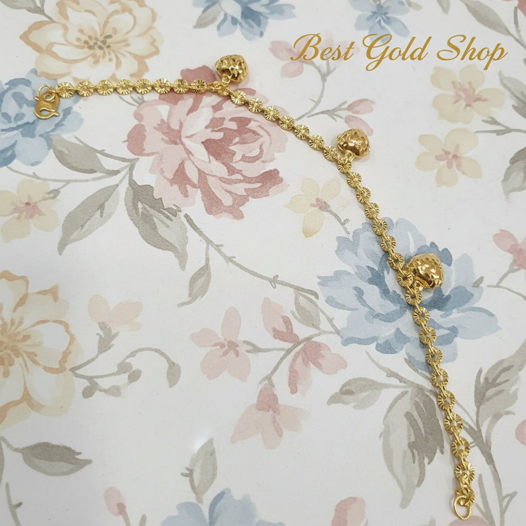 22k / 916 Gold Sunflower with Dangling Heart Bracelet By Best Gold Shop - 22k gold 22k gold bracelet 916 gold Bracelets