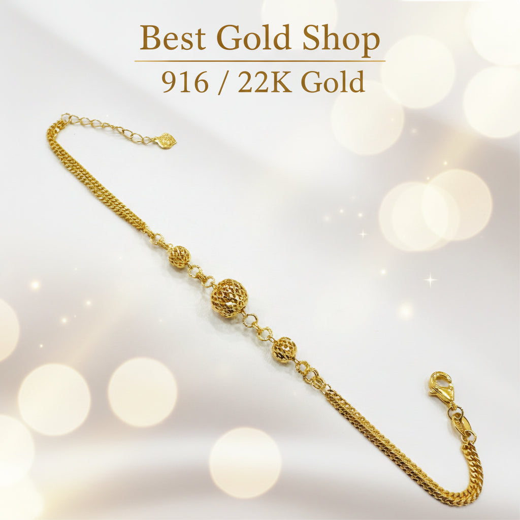 22k / 916 Gold Triple Ball Bracelet - Bold and Simple - 22k gold 22k gold bracelet 916 gold Bracelets