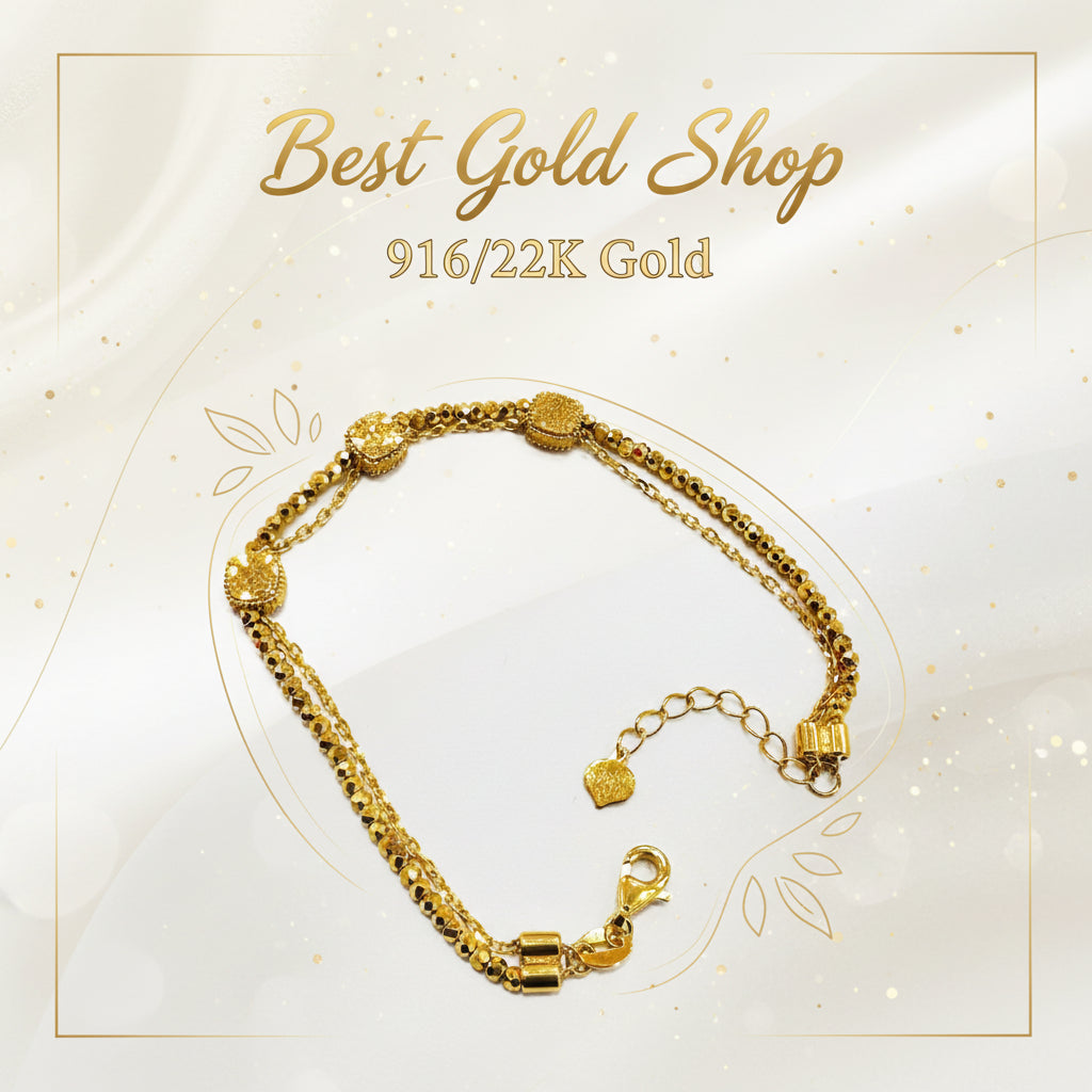 22K / 916 Gold Triple Cube Bracelet – Elegant with a Fine Finish - 22k gold 22k gold bracelet 916 gold Bracelets