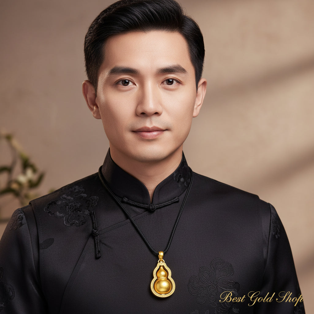 24K / 999 Gold Bottle Gourd Pendant with Black String - Best Gold Shop 24k gold 24k gold Pendant 999 gold Charms & Pendants