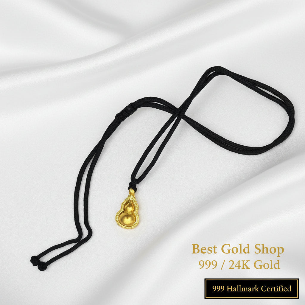24K / 999 Gold Bottle Gourd Pendant with Black StringCharms & PendantsBest Gold Shop