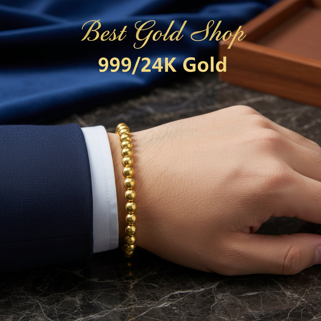 24k / 999 Gold Golden Abundance Round Bead Bracelet - 22k gold 22k gold bangle 22k gold bracelet Bracelets
