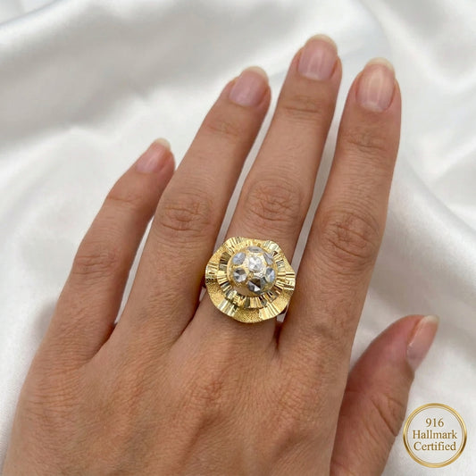 916 Gold Two-Tone Lotus Ring | Elegant 22K Gold Design
