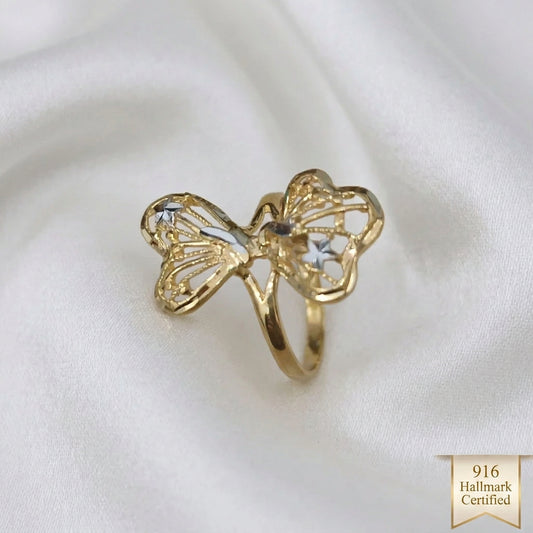916 Gold Two-Tone Butterfly Ring | Elegant 22K Gold Design