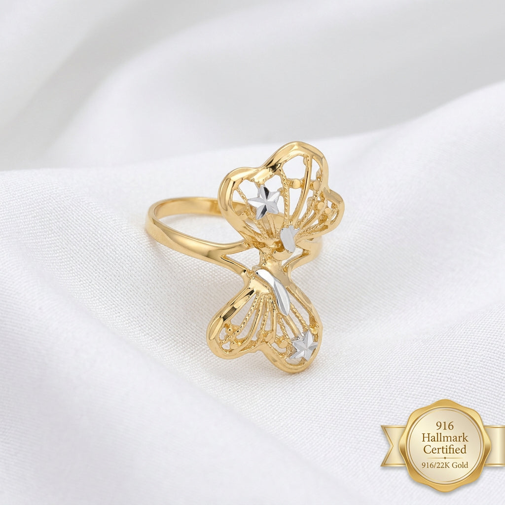 916 Gold Two-Tone Butterfly Ring | Elegant 22K Gold Design