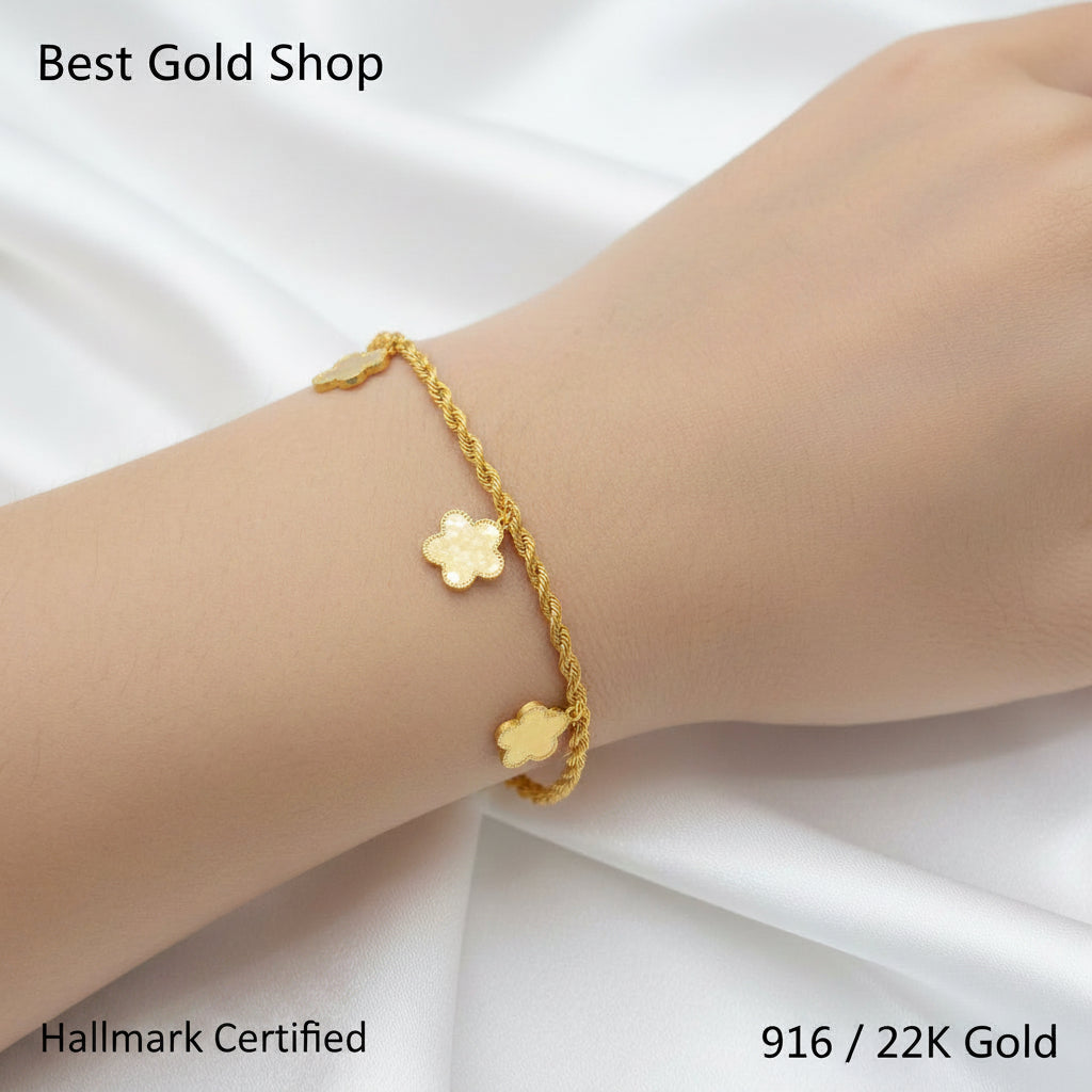 916 Gold (22K) Fancy Flower Hollow Rope BraceletBraceletsBest Gold Shop