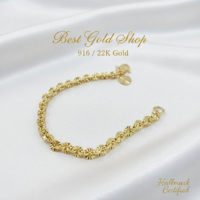 916 Gold Sunflower Floral Bracelet | Lightweight 22K Design