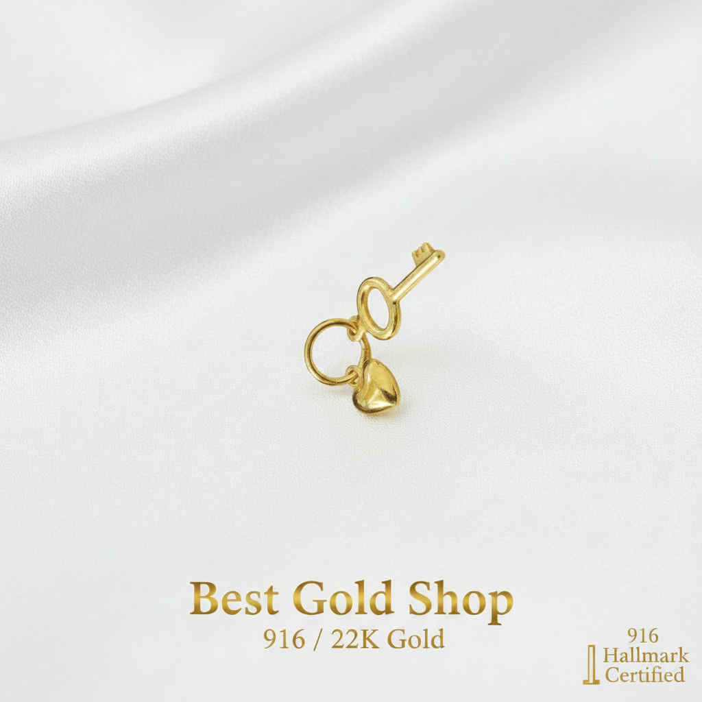 916 Gold (22K) Heart With Key Pendant small and cute Charm/PendantCharms & PendantsBest Gold Shop