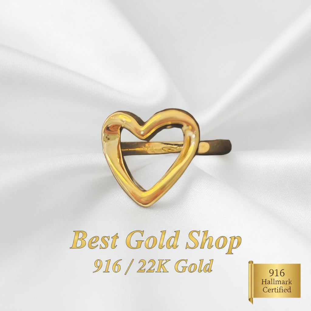 916 Gold (22K) Big Heart Love Feather Light Design Ring for WomenRingsBest Gold Shop