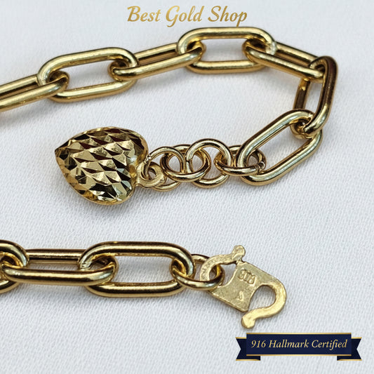 916 Gold Clip Link Bracelet with Dangling HeartBraceletsBest Gold Shop