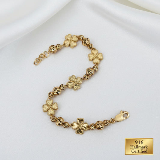 916 gold four-leaf clover flower ball bracelet