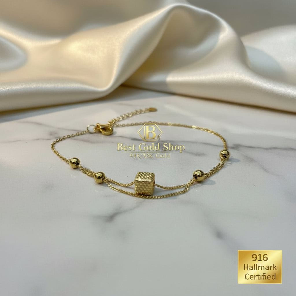 916 Gold (22K) Cube Beads high - polish finish Bracelet for WomenBraceletsBest Gold Shop