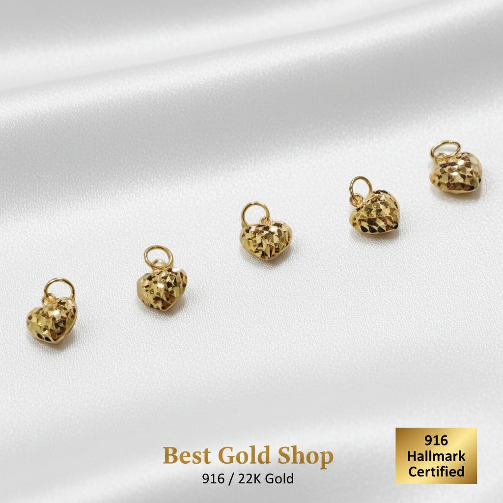 916 Gold Diamond Cutting 5 Hearts Bracelet Add-On | Sparkling Personalised Bracelet CharmCharms & PendantsBest Gold Shop