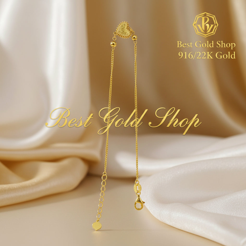 916 Gold (22K) Elegant Heart and Bead Bracelet for WomenBraceletsBest Gold Shop