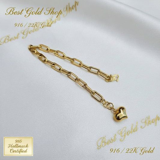 916 Gold Fancy Link Dangling Heart Bracelet V4 Bold and Elegant, Weight 4.63g L17.5-18.5 cm Width 0.5BraceletsBest Gold Shop
