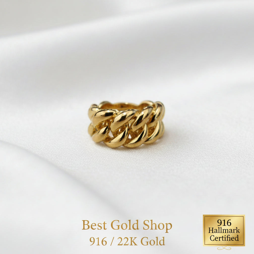 916 Gold (22K) Fishbone Bold Architectural Lightweight Series Ring for WomenRingsBest Gold Shop