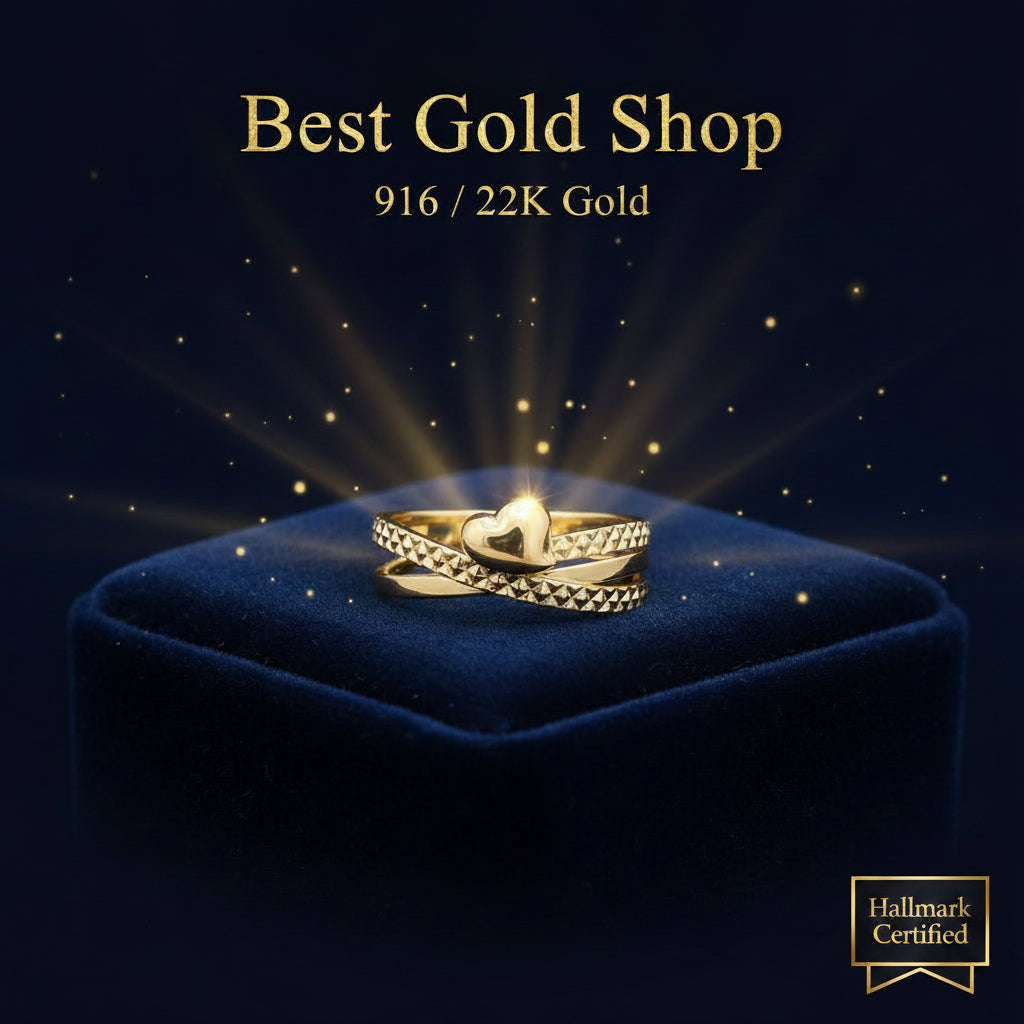 916 Gold (22K) Heart V1 Feather Light Ring for WomenRingsBest Gold Shop