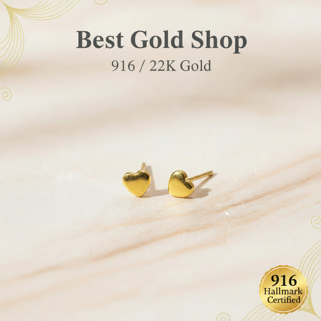 916 Gold Heart Smooth Finish Earring Petite sizeEarringsBest Gold Shop
