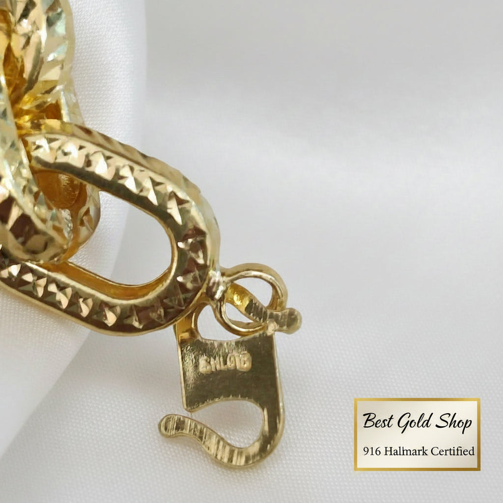 Full view of 916 gold hollow anchor link bracelet