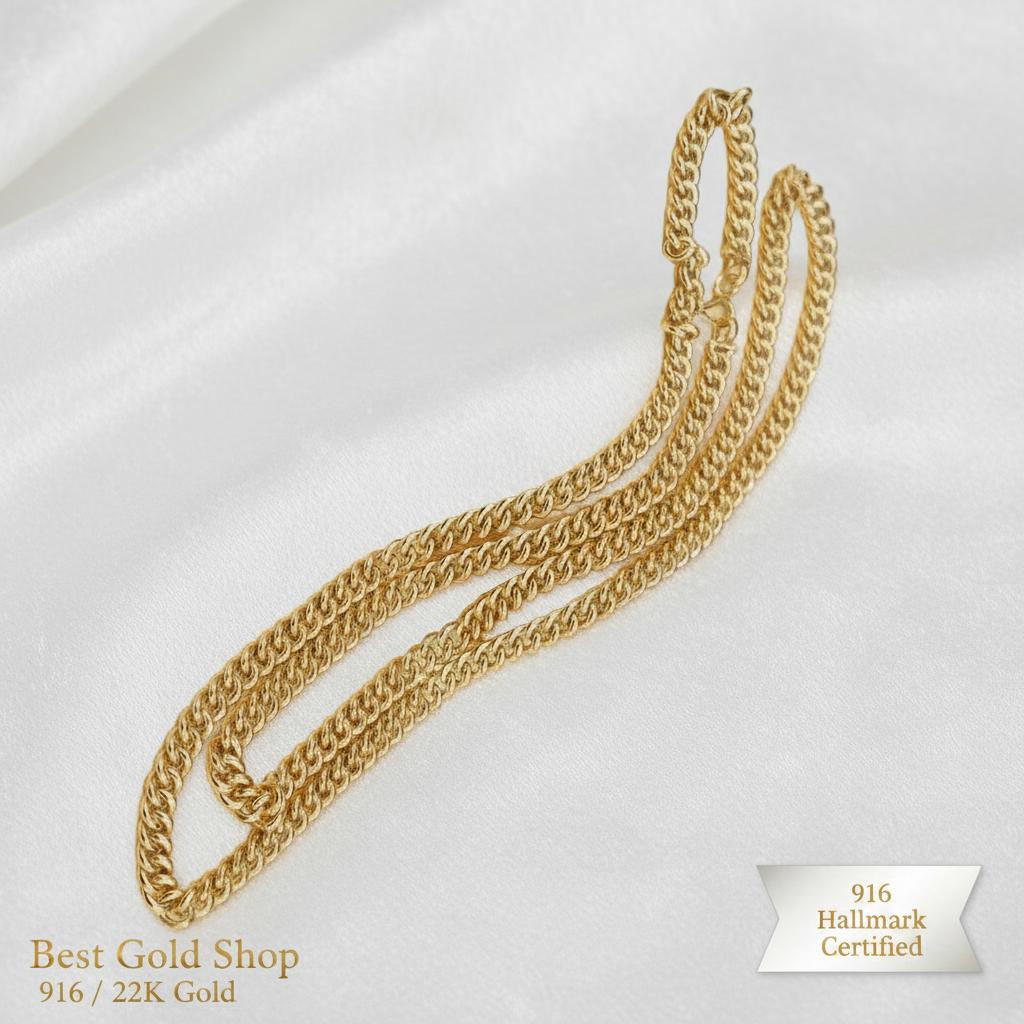 916 Gold Lightweight Hollow Fishbone Chain | 22K Gold