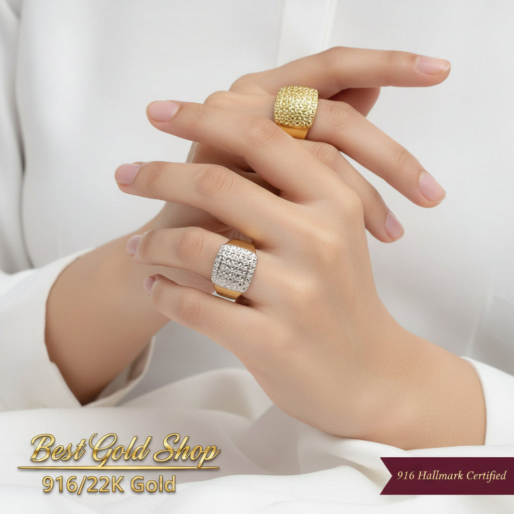 916 Gold Nuggets Ring Full Gold Feather LightRingsBest Gold Shop