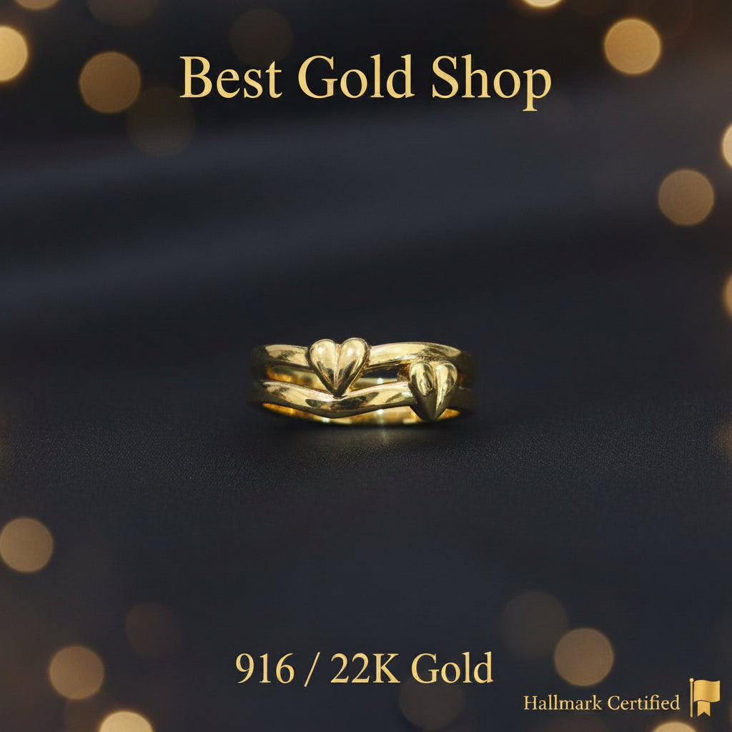 916 Gold (22K) Double Heart Feather Light Ring for WomenRingsBest Gold Shop