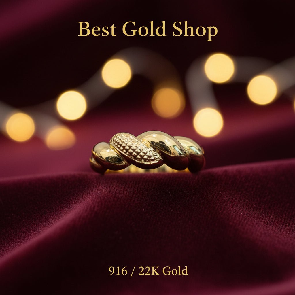 916 Gold (22K) Twisted Candy Design Feather Light Ring for WomenRingsBest Gold Shop