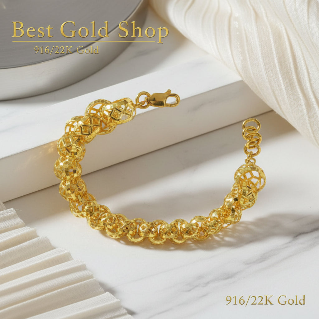 916 Gold (22K) Round Wave Anchor Link Bracelet for WomenBraceletsBest Gold Shop