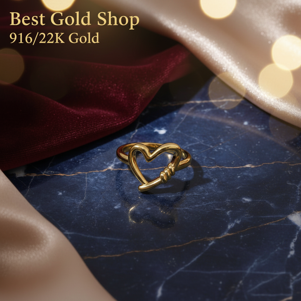 916 Gold (22K) Twisted Heart Feather Light Design Ring for WomenRingsBest Gold Shop