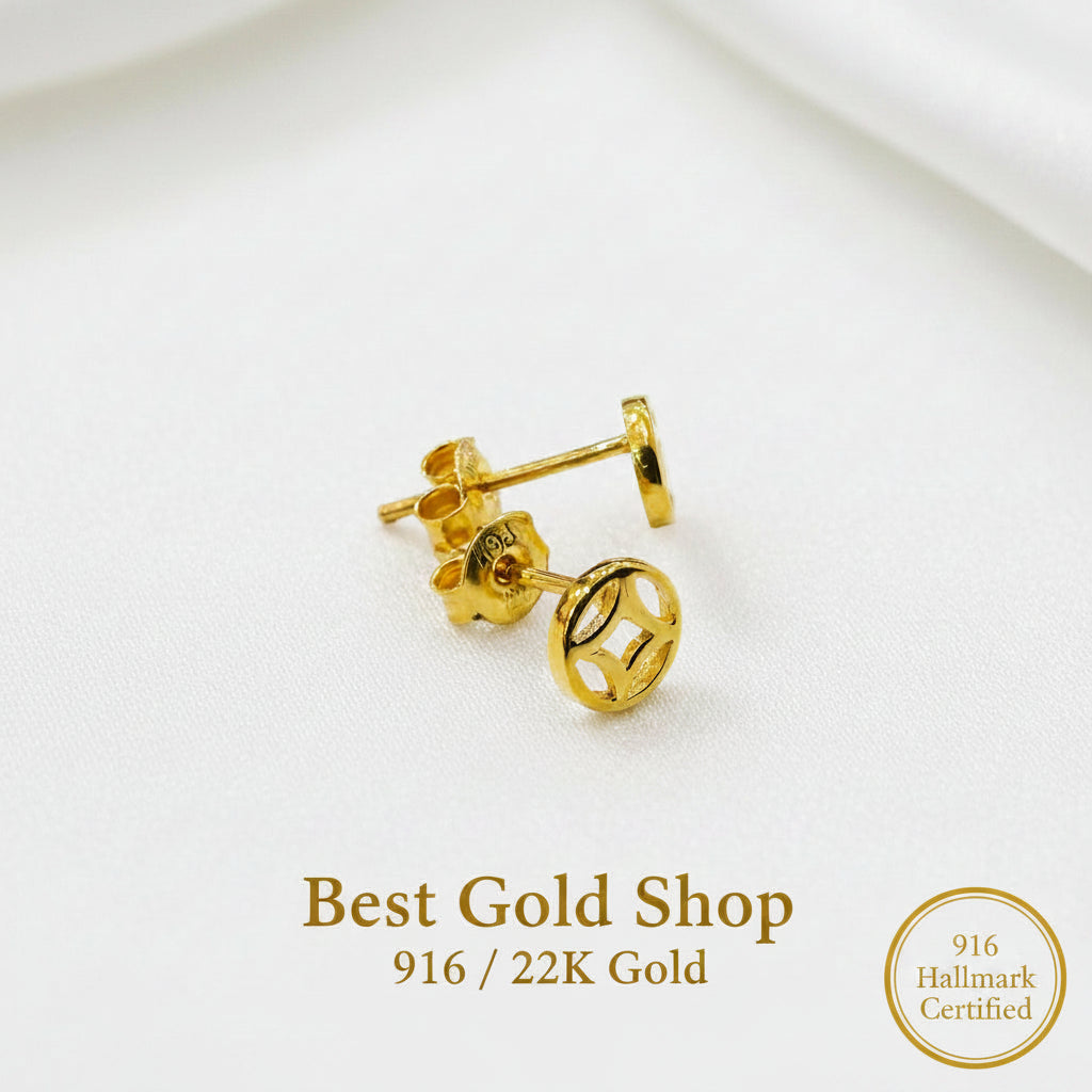 916 Gold Vintage Coin Earring StudEarringsBest Gold Shop