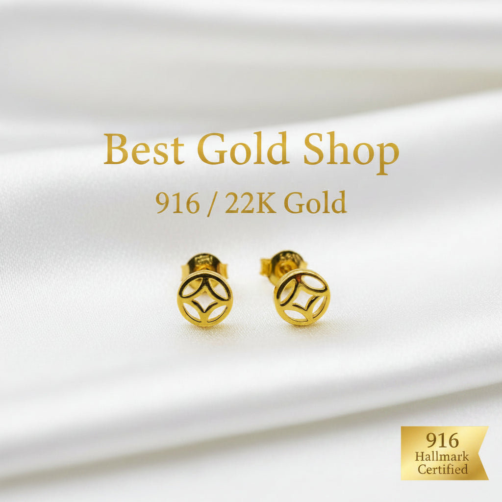916 Gold Vintage Coin Earring StudEarringsBest Gold Shop