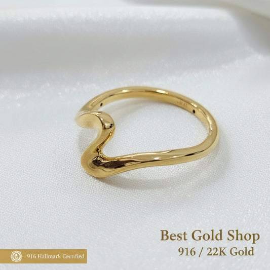 916 Gold Wavy Ring Feather LightRingsBest Gold Shop