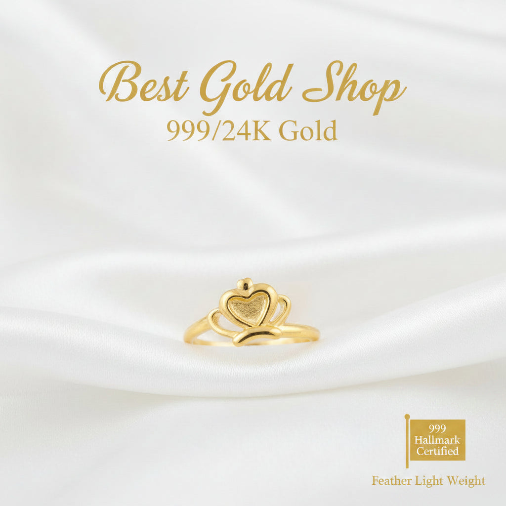 999 Gold Crown Design Ring Latest Design Feather LightRingsBest Gold Shop