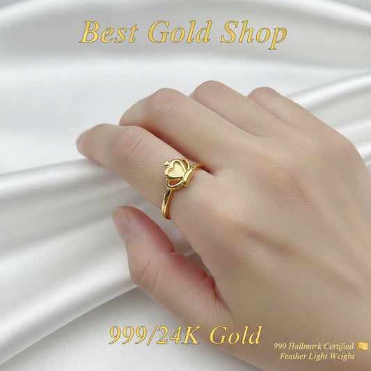 999 Gold Crown Design Ring Latest Design Feather LightRingsBest Gold Shop
