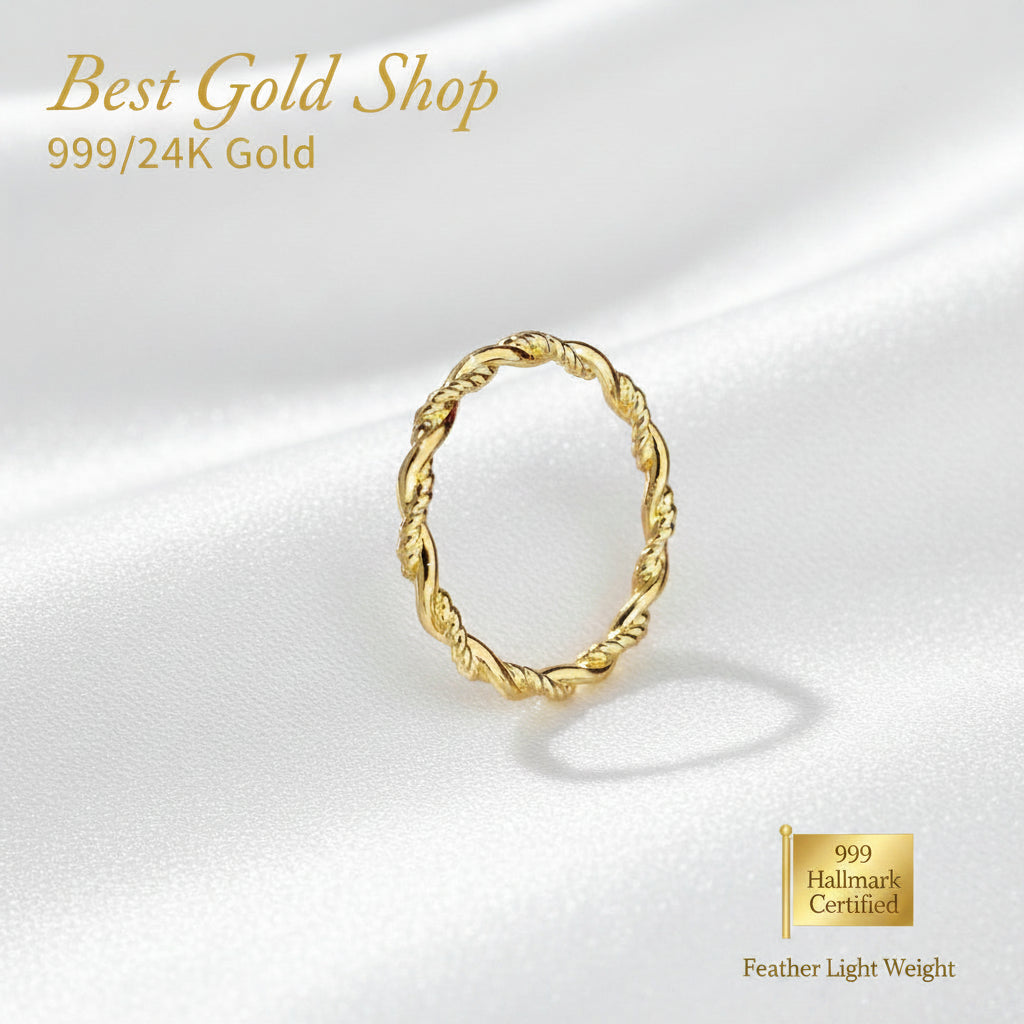 999 Gold Twisted Bead Ring Latest Design and Feather LightRingsBest Gold Shop